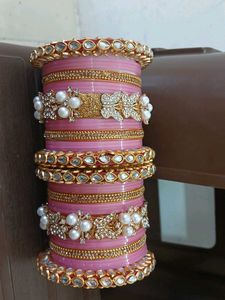 Bridal Pink &amp; Gold Chura Set