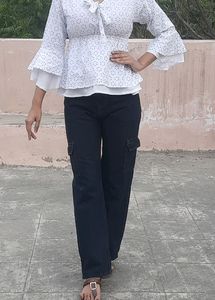Frill Life Polka Dot Crop Top - White#Studio