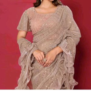 New Ruffle Pallu Sari With Stitched Blouse 40