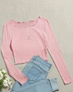 Full Sleeves Round Neck Ribbed Top for Girls