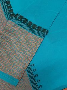 Blue and Coral Orange Dress Material