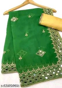 MARUTI ART Green Georgette Mirror Work Saree with