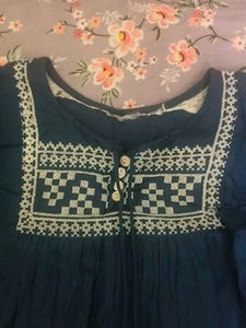 Blue Top With White Embroidery
