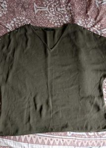 Olive Green V-Neck Top