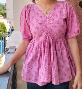 Pink Floral Peplum Top
