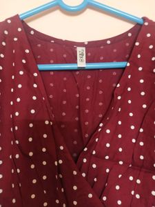 Polka Dot Peplum Style Maroon Top