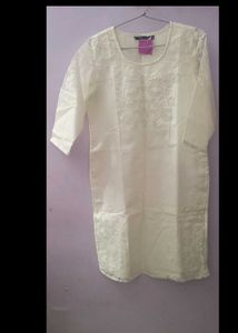 White Kurti With A Netted Design Hands &amp; Neck