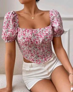 Floral Puff Sleeve Crop Top