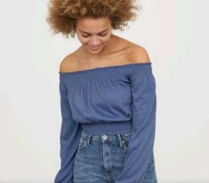 Off-the-shoulder top - Dusky blue - Ladies | H&M