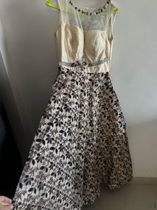 Elegant Beige & Black Party Dress
