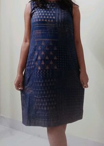 Blue Geometric Print Sleeveless Dress