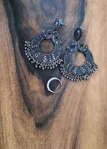 Oxidized Earrings & Ring