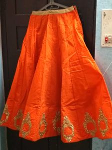 1-TimeUsed Orange Embroidered Lehenga Skirt