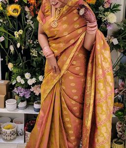 Elegant Peach &amp; Gold Saree