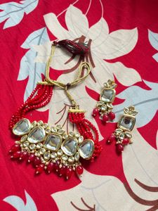 Red Kundan Necklace & Earring Set