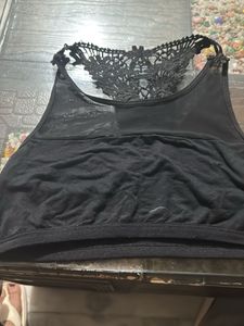 Black Lace Back Tank Top With Arms Cover