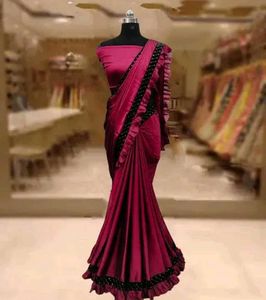 Elegant Maroon Ruffle Saree