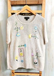 Beige Embroidery Work Pullover Size-46