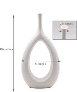 Pack Of 2 Clay Ceramic White Oval Donat Vase Set
