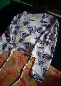 Heart Print Long Sleeve Crop Top