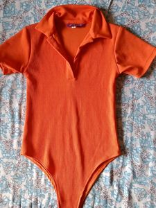 Orange and Black Bodysuit with Collar