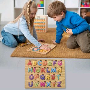 Wooden Puzzle Board Abc Letters Shapes Educational