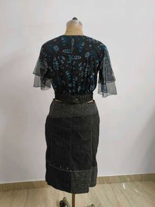 Floral Top &amp; Denim Skirt Set