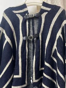 Striped Poncho with Buckle Detail