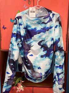 Streetstyle Blue Patterned Long Sleeve New Top