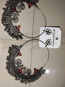 Oxidized Peacock Hoop Earrings &amp; Black Bangles🎉🎊