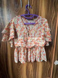 Zara Floral Ruffle Blouse