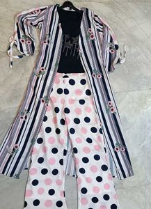 Striped Floral Duster & Polka Dot Pants Set