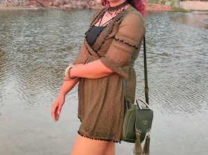 Zara Olive Green Sheer Mini Dress