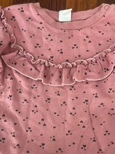 Pink Heart Print Ruffle Sweatshirt
