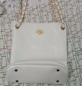 White Tote Bag with Gold Chain