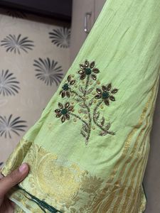 Lime Green Saree with Gold Detail