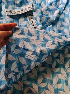 Blue Leaf Print Tunic Top