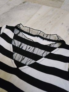 Striped Top with Mesh Detail