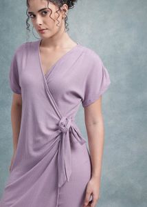 Women Lilac Ribbed Midi Dress