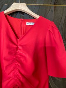 Red V Neck Slit Dress