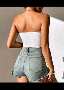 White Ribbed Tie-Front Tube Top