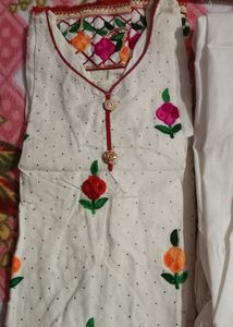 Jaipuri Phulkari White Suit