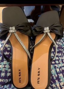 Black Bow Block Heel Sandals