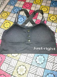 Black Sports Bra with Button Detail