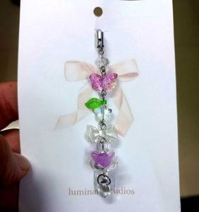 🌸 Purple Flower Phone Charm with Butterfly &amp; Bow✨