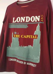 Maroon London City Graphic Full Sleeve T-Shirt