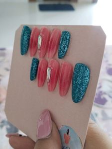 Teal Glitter &amp; Ombre Press-On Nails