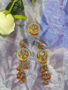 Red &amp; Gold Tone Indian Jewelry Set