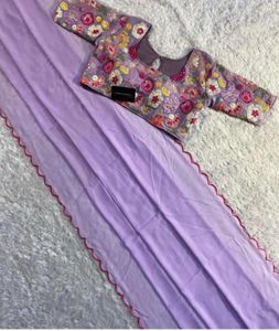 Lavender Embroidery Georgette Party WearSaree