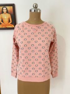 PEOPLE Pink Cat Printed Sweatshirt